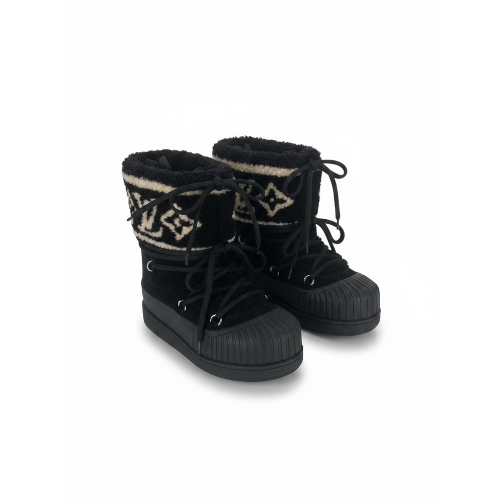Louis Vuitton Polar Monogram Shearling Platform Boots Black Size 39